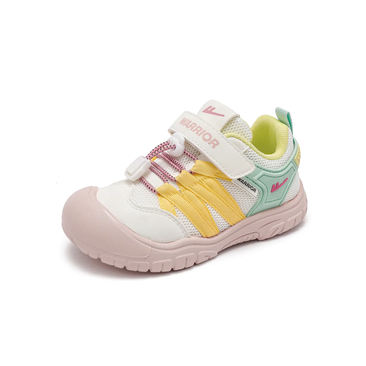 Детские кроссовки для девочек с сетчатым верхом White/Yellow/Green WARRIOR