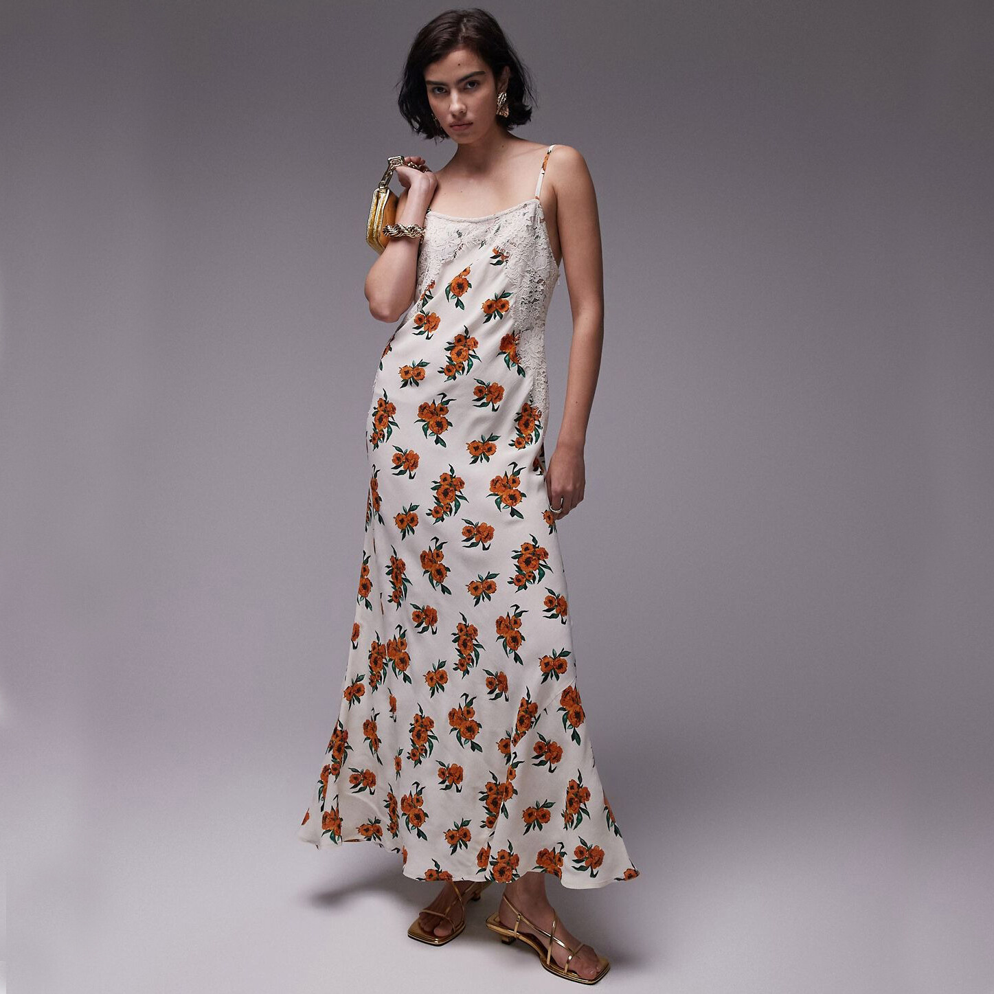 

Платье Topshop Strapless Premium Maxi With Lace Floral Pattern, белый/оранжевый