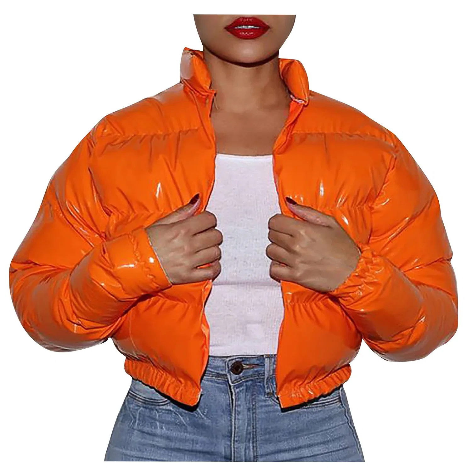 Женское зимнее стеганое пальто без капюшона, Colour: Orange