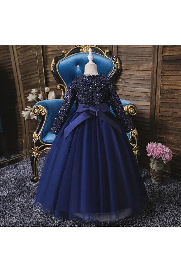 Детское платье для девочек с пайетками Mashotrend, Navy Blue — фото 3
