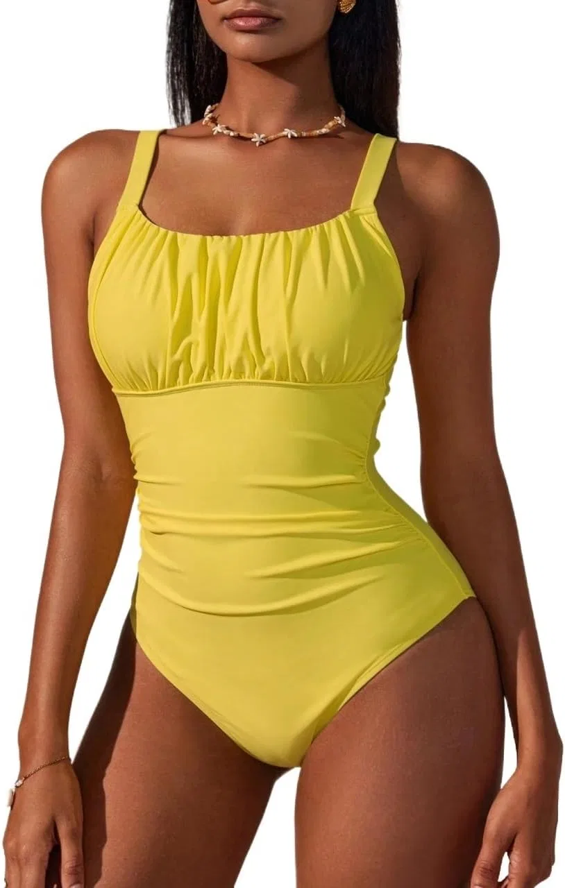 Женский монокини с открытой спиной ruched, Yellow