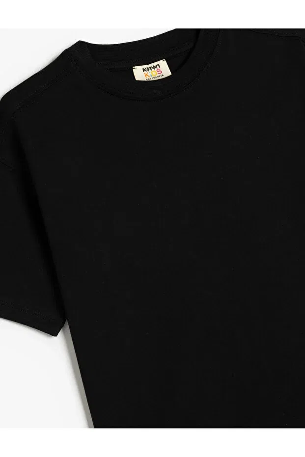 Детская футболка для мальчиков хлопковая Basic Oversize T-Shirt Short Sleeve Crew Neck Cotton Koton, Black — фото 3
