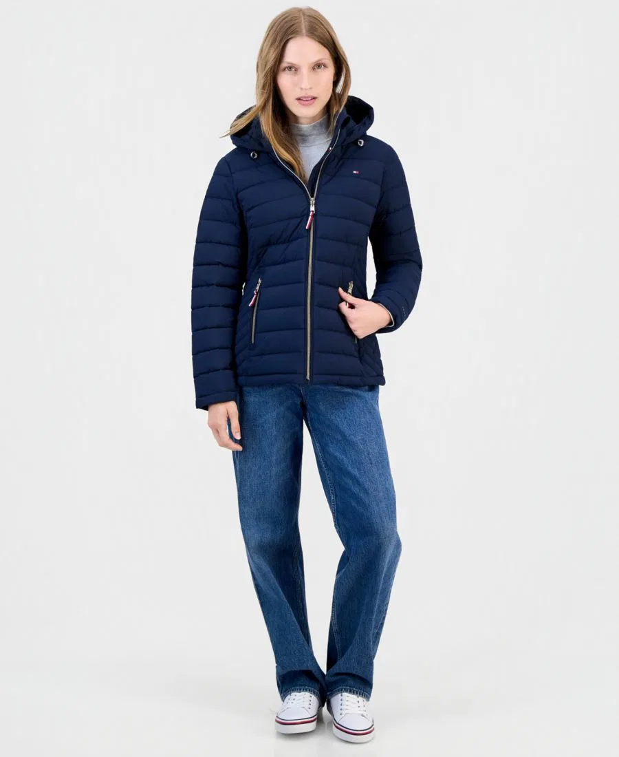 Женское пуховое пальто с капюшоном, модель Packable Puffer Coat Tommy Hilfiger, Navy