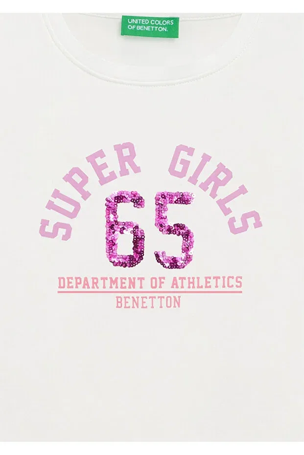 Детская футболка для девочек с принтом Super Girls 65 Benetton, White — фото 2