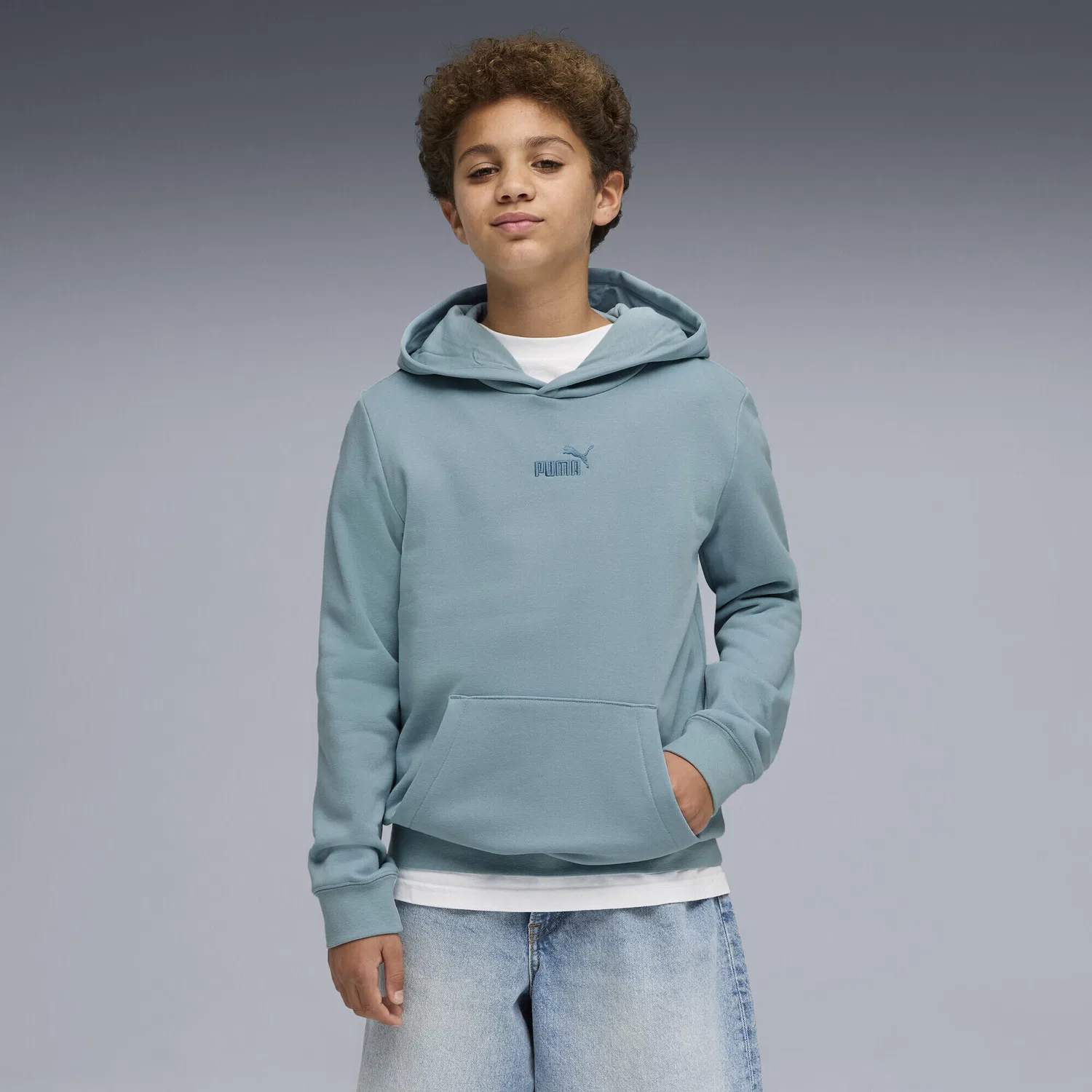 Детское худи с капюшоном и принтом Essentials No.1 Logo Fleece Hoodie Jungen Puma, Blau Weiss Blau — фото 2