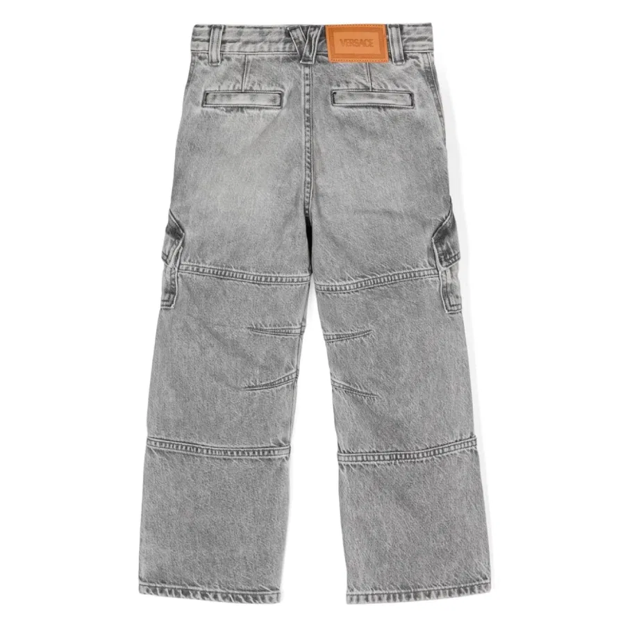 Джинсы карго прямого кроя с нашивкой-логотипом Young Versace, Grigio Chiaro — фото 2
