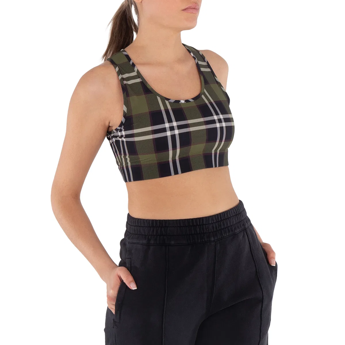 Топ-майка укороченный с принтом Immy Vintage Check Cropped Tank Top Burberry, Dark Olive Green Chk — фото 2
