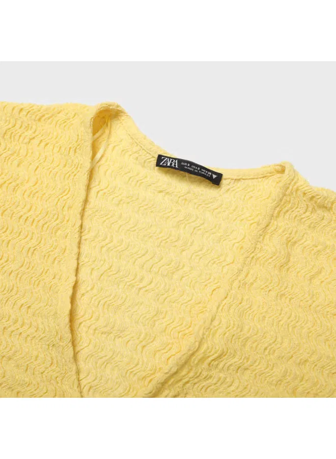 Кардиган короткий с завязками из фактурного трикотажа Zara, желтый — фото 4
