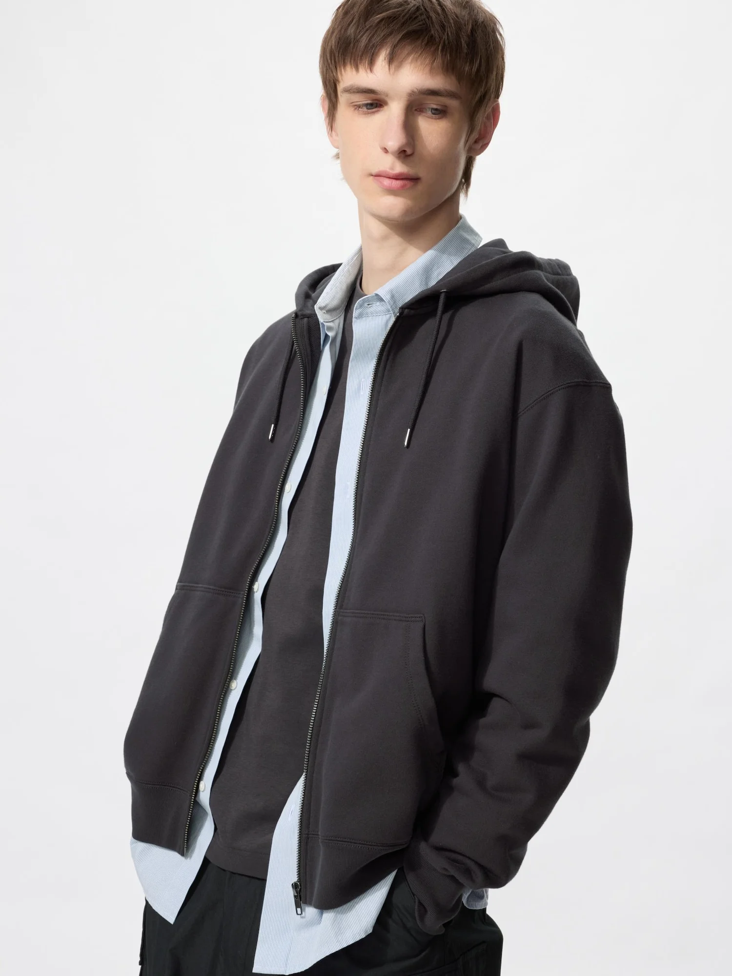 Толстовка Uniqlo Sweat Full-Zip, темно-серый — фото 2