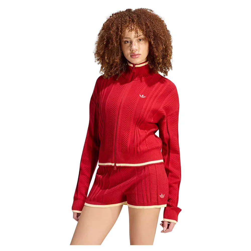 Свитшот с полной застежкой-молнией Cable Knit Firebird Adidas Originals, красный