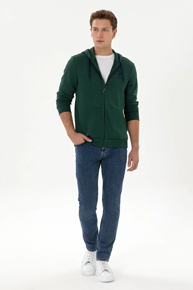 Мужской вязаная кардиган с капюшоном на молнии U.S. Polo Assn., Dark Green — фото 4