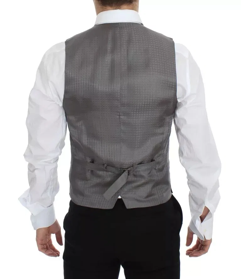 Мужской жилет с полной застежкой на пуговицах Gray Striped Formal Dress Gilet Vest Dolce & Gabbana, Gray — фото 4