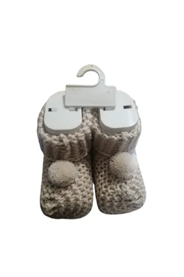 Детские пинетки вязаные с помпонами Safran Baby, Coffee Color