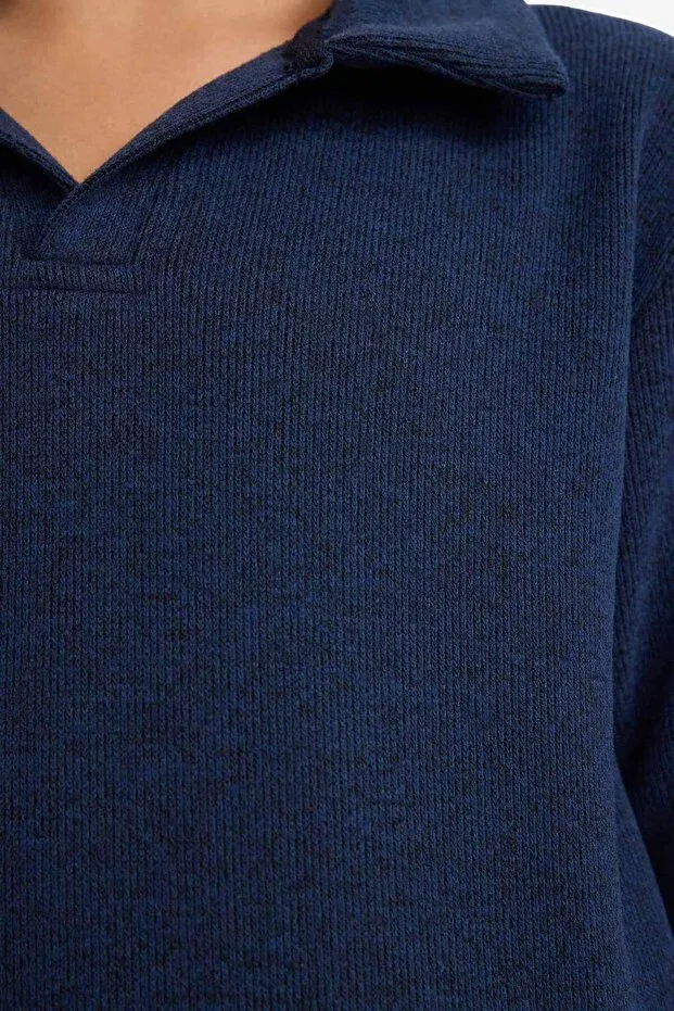 Детские свитшот с воротником-апаш для мальчиков Defacto, Navy Blue Nv256 — фото 4