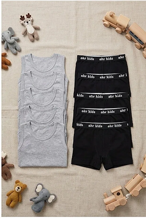 Детский комплект нижнего белья для мальчиков хлопковый Pi Giyim, Gray-Black