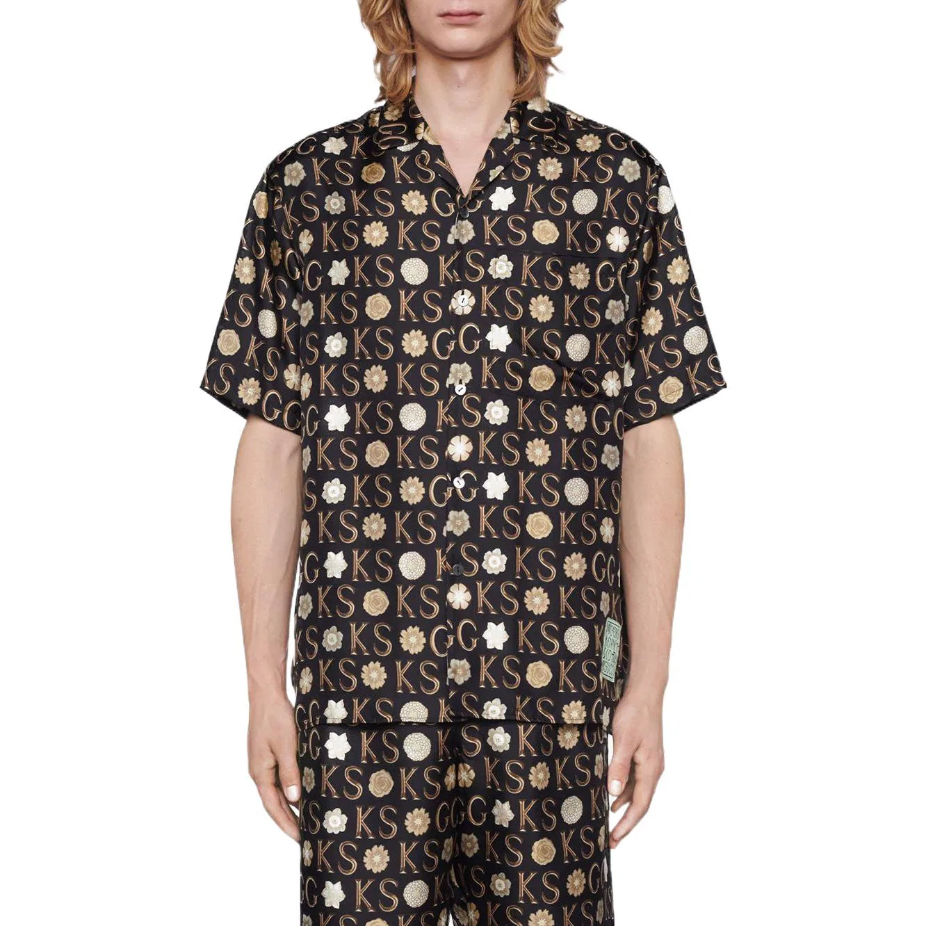 Рубашка мужская GUCCI с кубинским воротником, свободный крой, Black Brown — фото 3