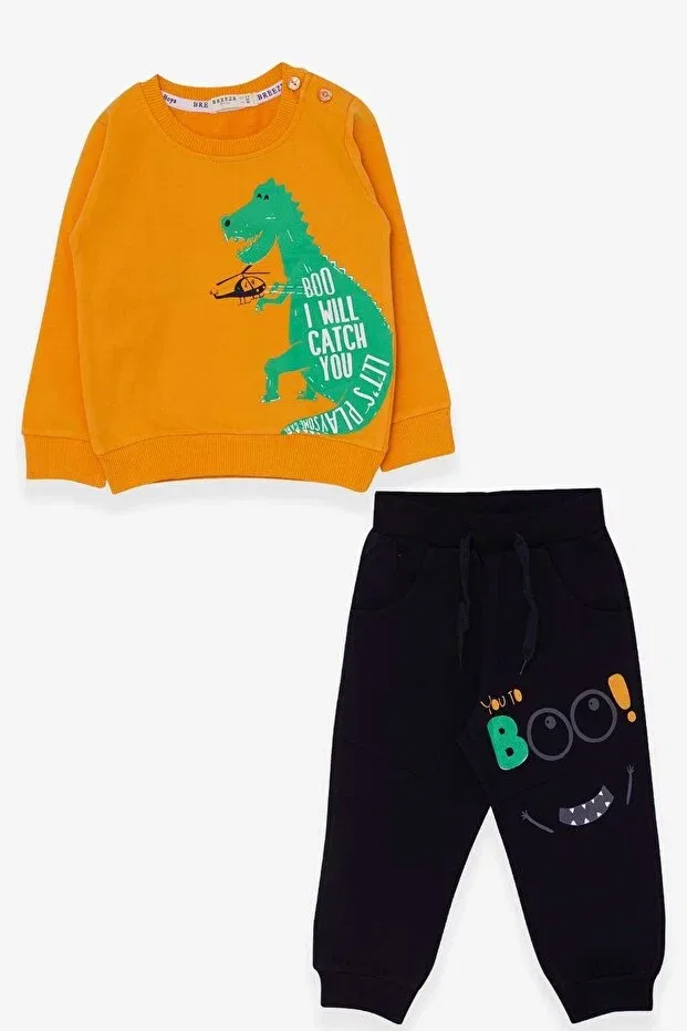 Детский спортивный костюм с принтом Dinosaur Printed Breeze, Mustard Yellow