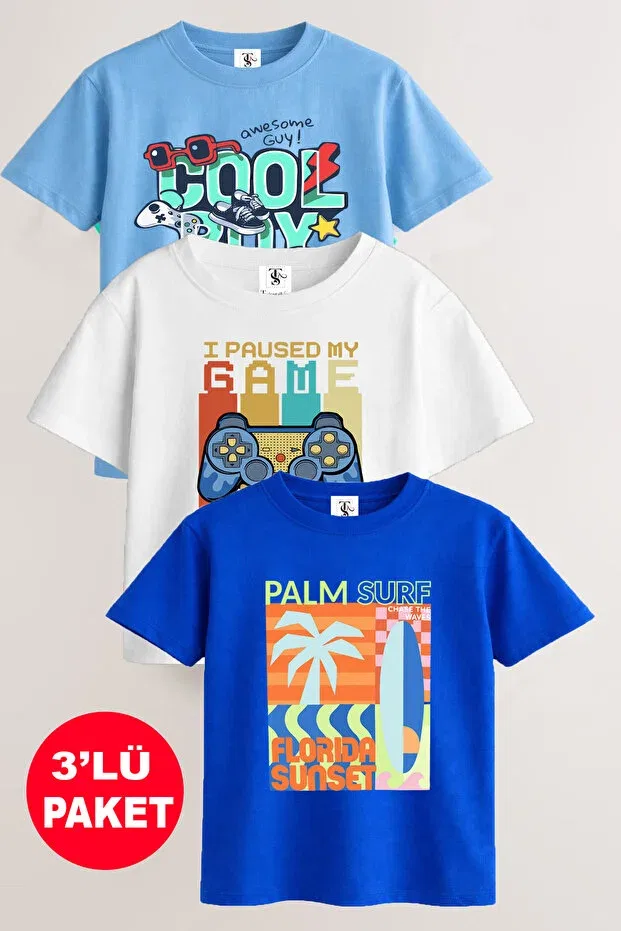 Детская футболка для девочек с принтом Cool Boy Printed 3-Pack Twins Tailors, Turquoise
