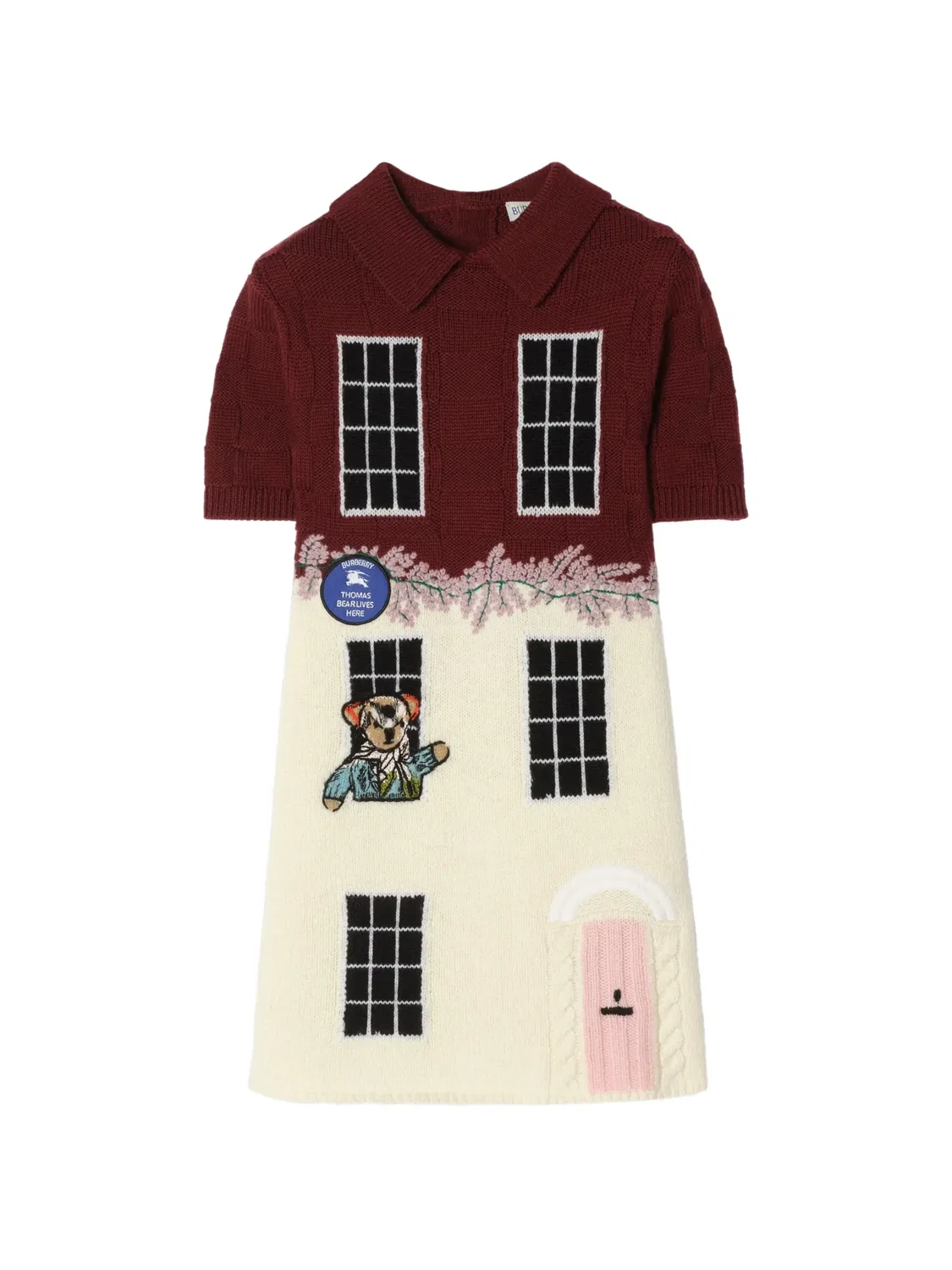 Платье с интарсией «Медведь из таунхауса» Burberry Kids, нейтральные цвета