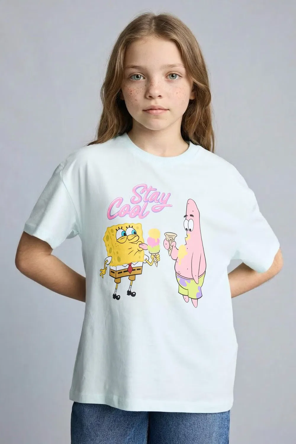 Футболка оверсайз с принтом SpongeBob с коротким рукавом Defacto, бирюзовый — фото 3