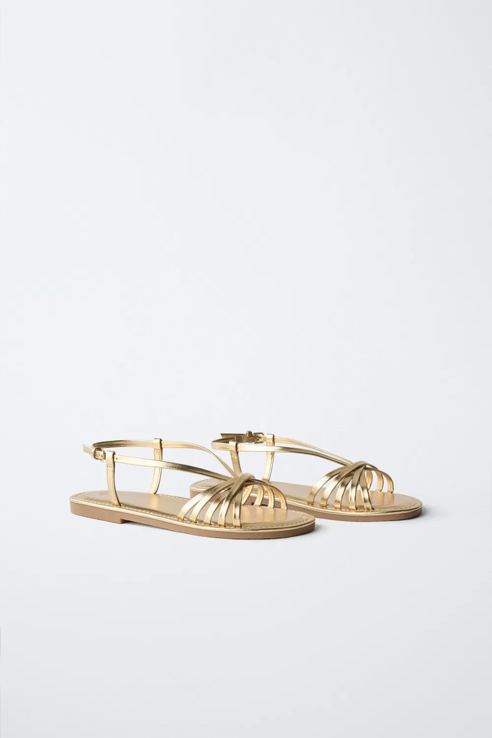 Сандалии с металлическими ремешками ZARA, Gold — фото 2