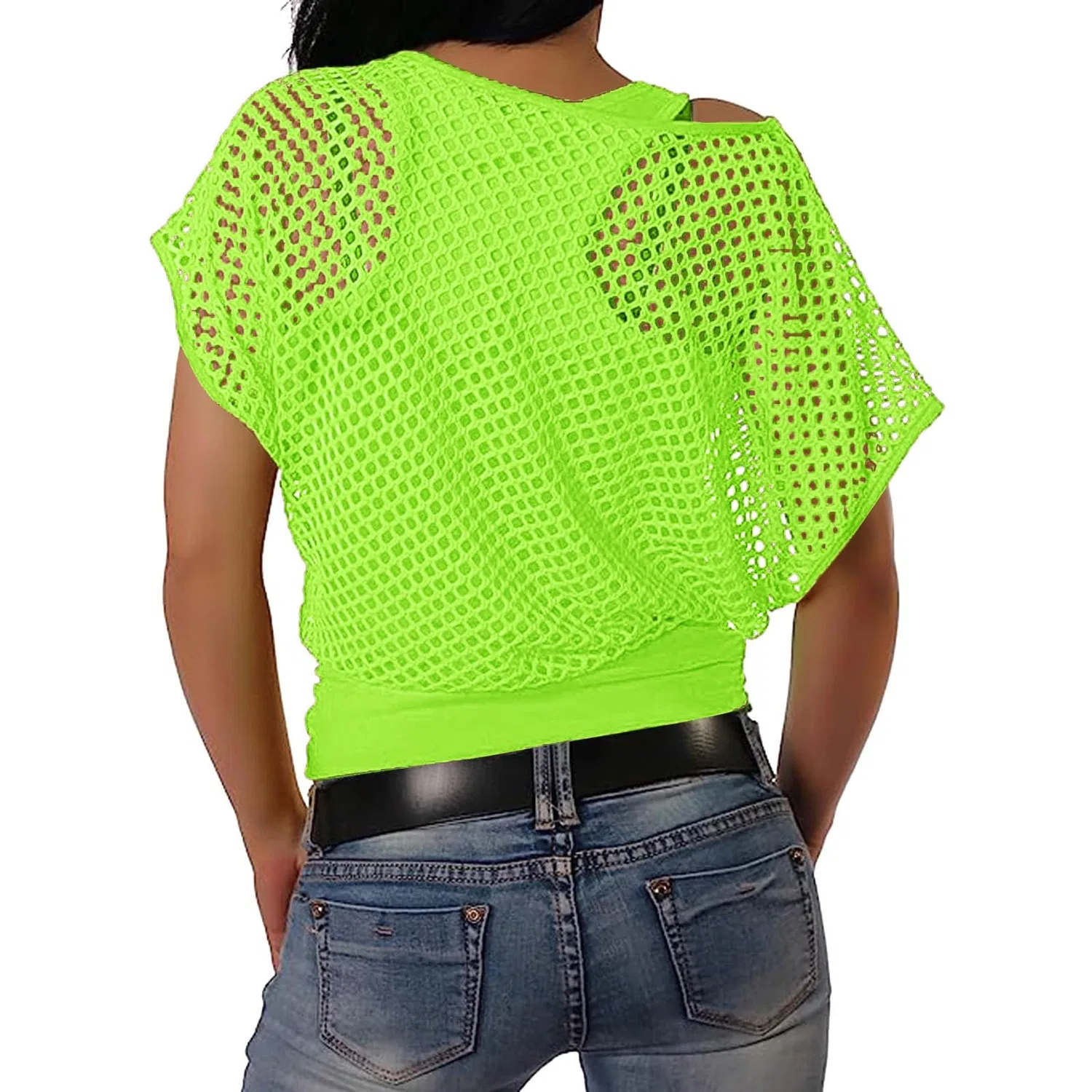 Женская футболка с открытыми плечами SexyFluo 80s Top, Green — фото 2