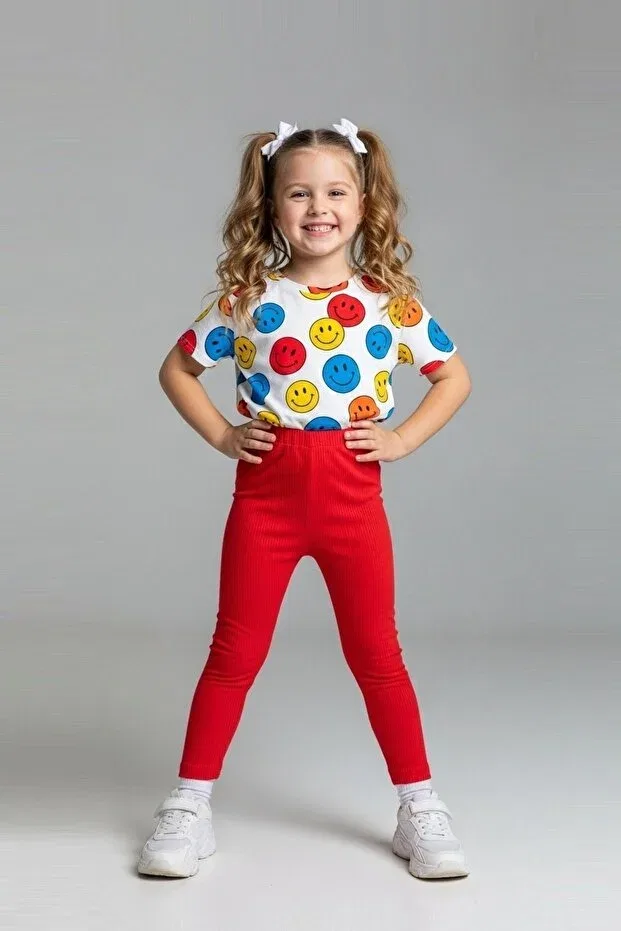 Детские леггинсы для девочек хлопковые High Waist, Paris Home, Red Leggings
