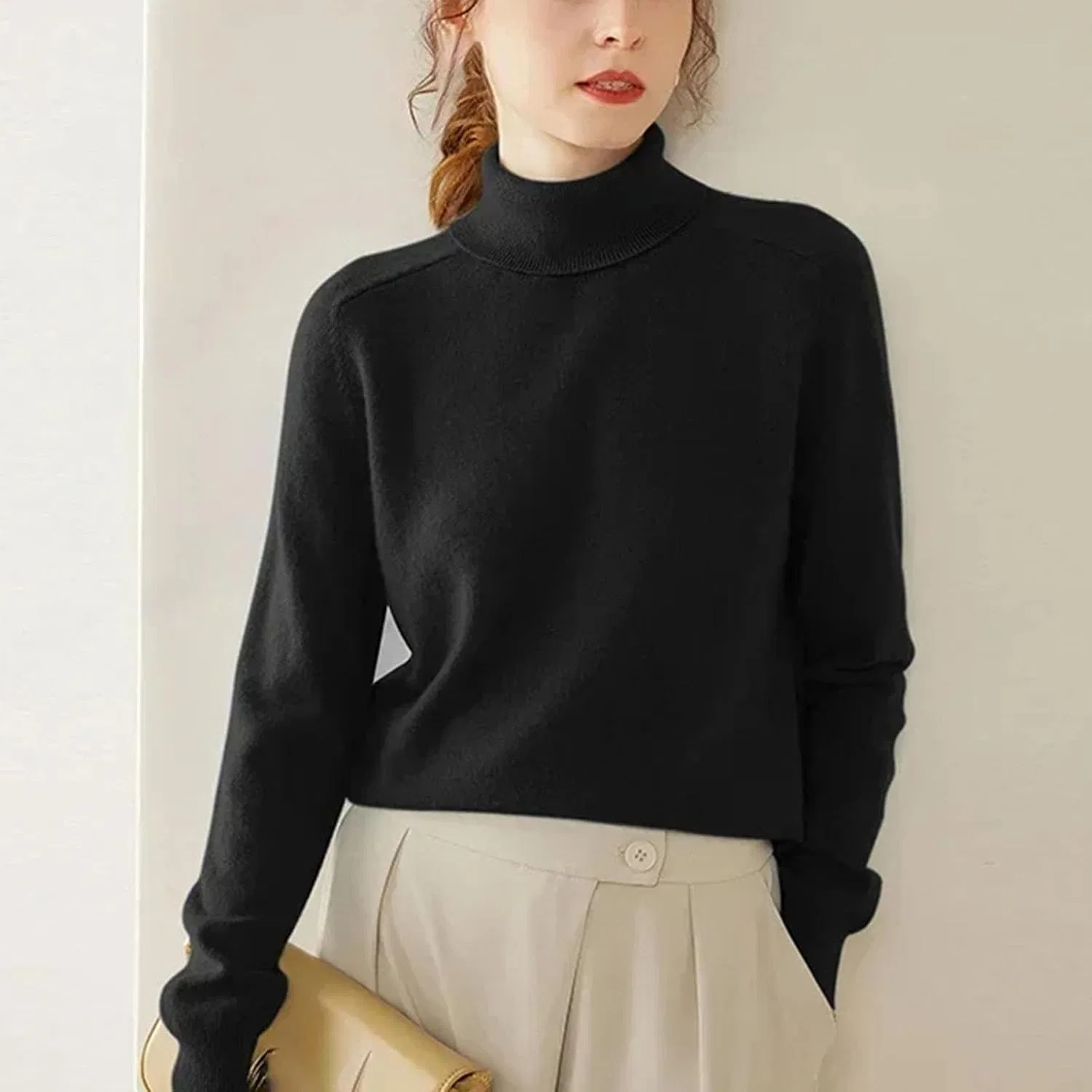 Женский свитер с высоким воротником, модель Cashmere Sweater Coat, зелёный — фото 2