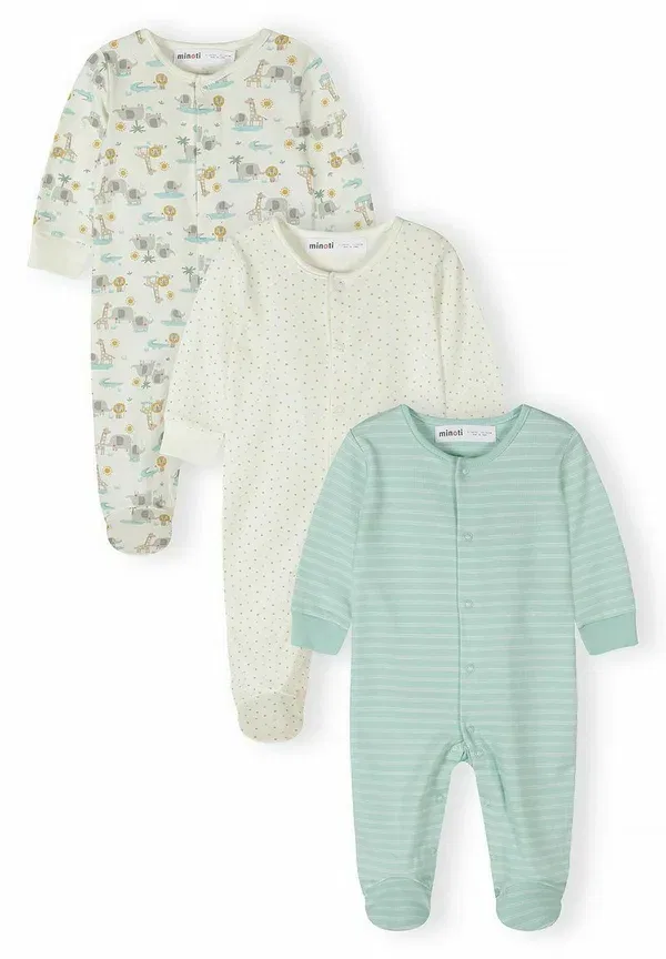Комплект из 3 боди с длинным рукавом, хлопок, Sleep Suit Minoti, Cream, Light Green, светло-зеленый/кремовый