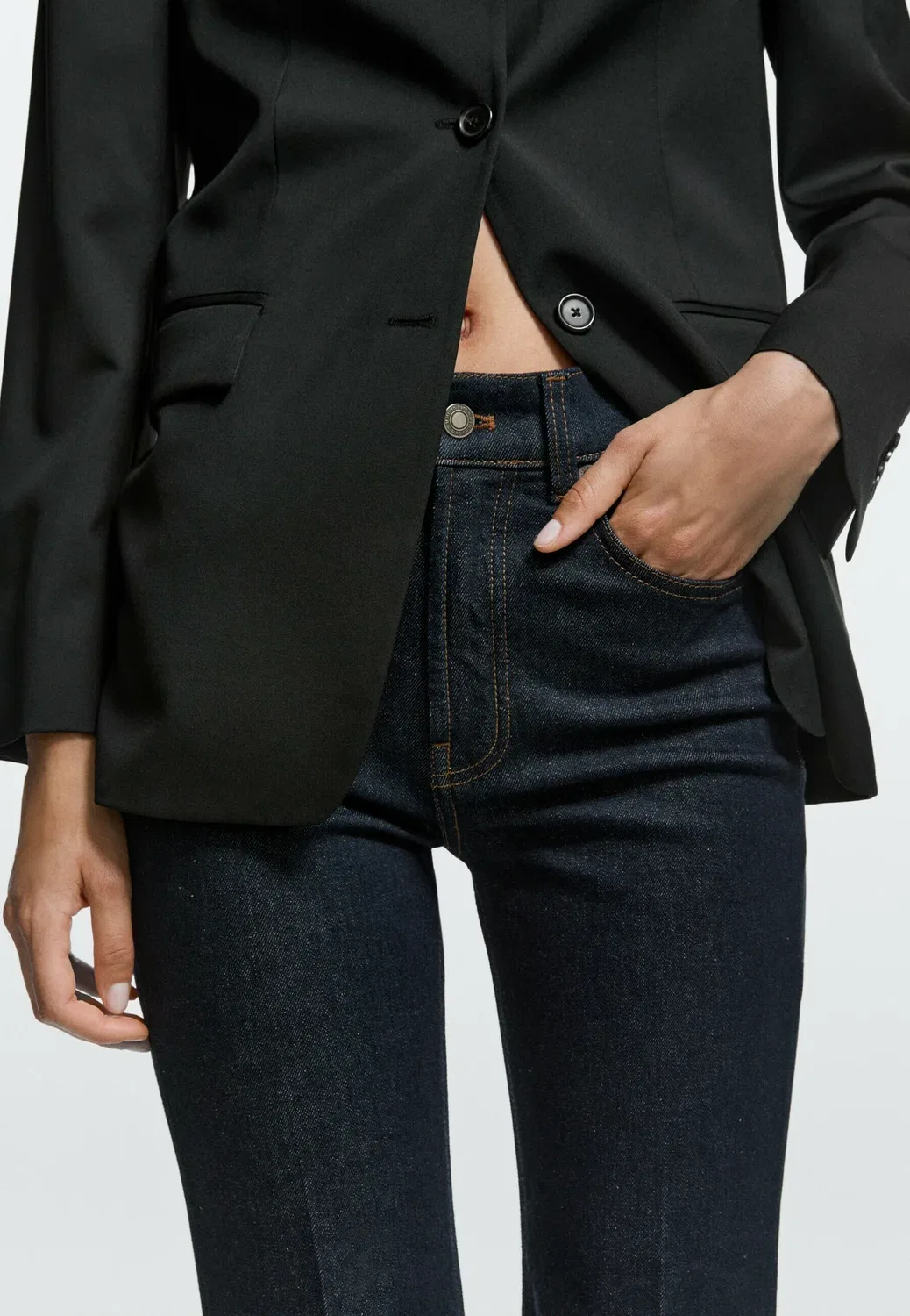 Джинсы-Клеш с высокой талией 05080824 - джинсы-клеш Massimo Dutti, Dark Blue — фото 2
