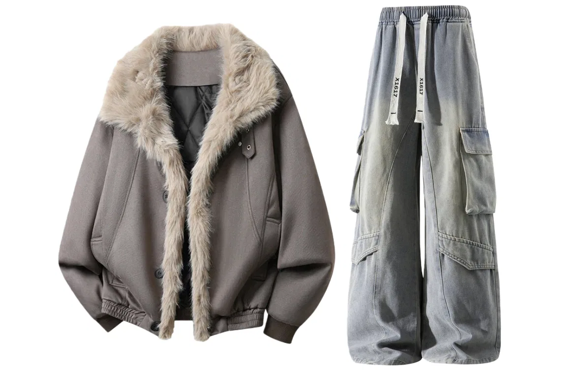 Детский комплект из пуховика и брюк с воротником, утепленный, X1617, Gray/Yellow