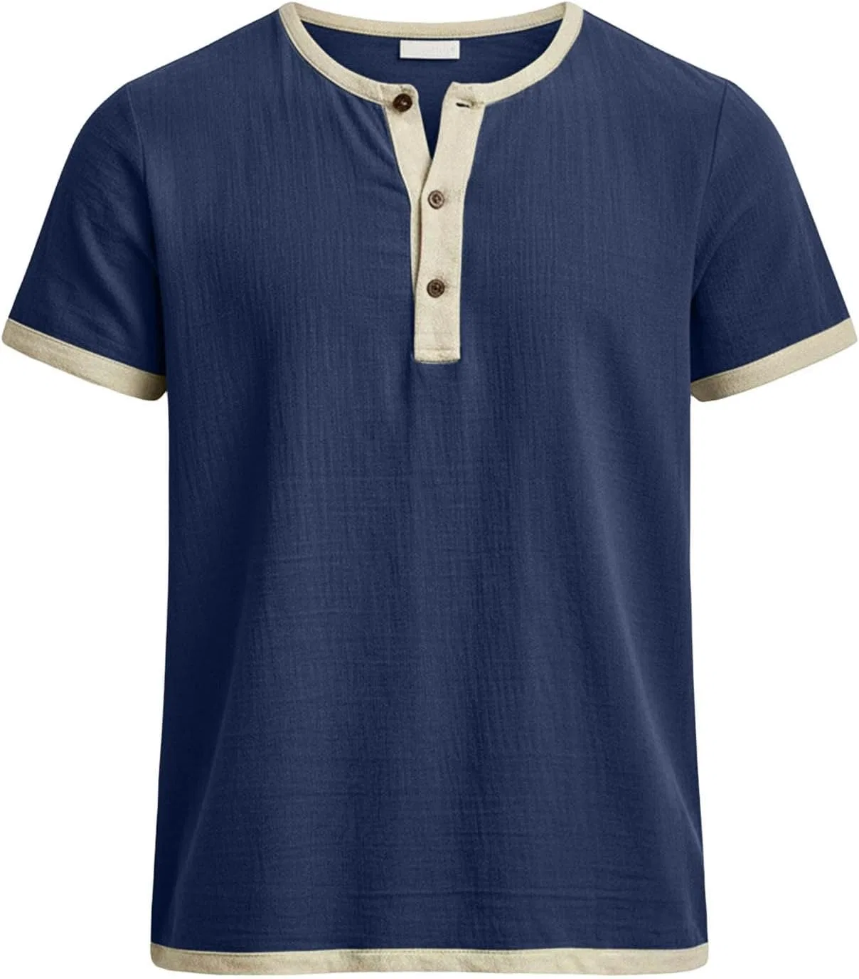 Мужская свободная футболка с воротником-поло Cotton Linen, Navy — фото 4