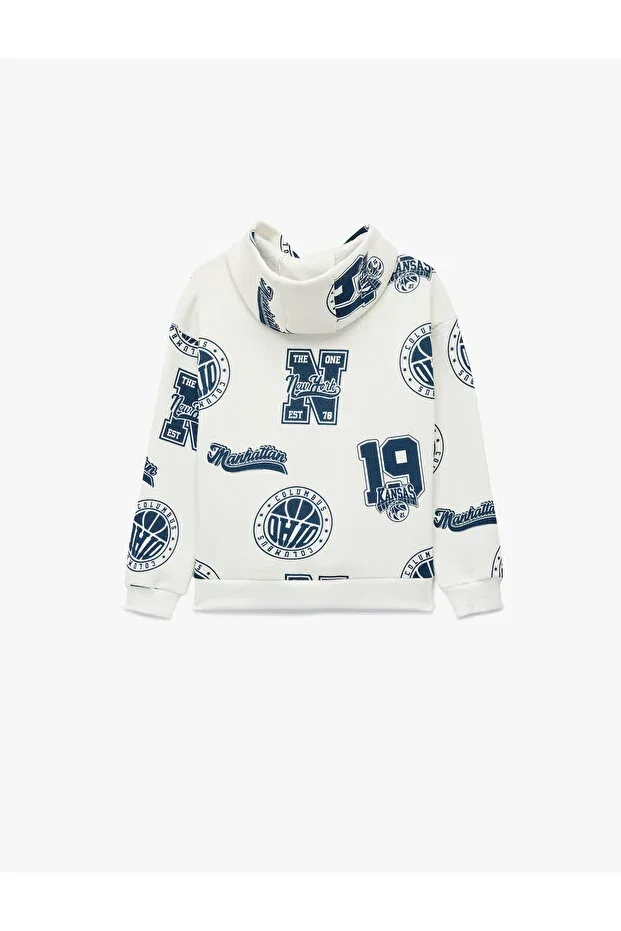 Детское худи для мальчиков оверсайз с принтом Koton, Ecru Patterned — фото 2