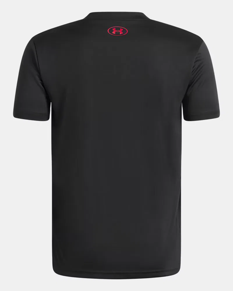 Футболка для мальчиков с коротким рукавом, быстросохнущая UA Tech Graphic UnderArmour, Black/Red/White — фото 2
