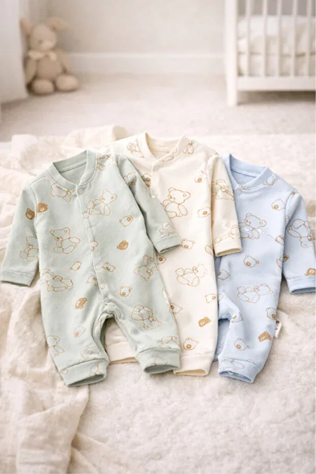 Детский комбинезон с принтом 100% cotton dog patterned 3-piece romper Bamoola, Nude Color