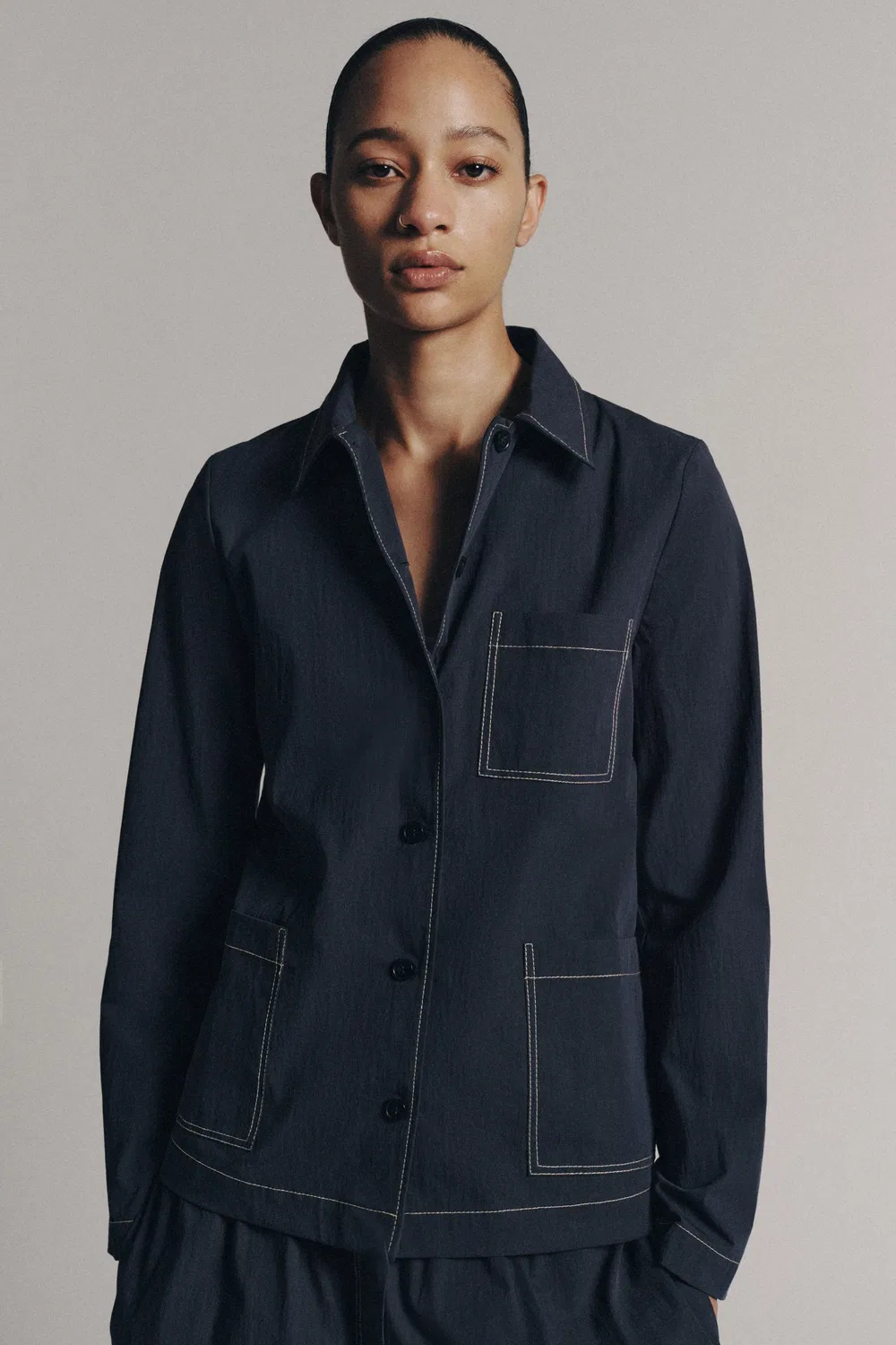 Рубашка с декоративной строчкой из коллекции ZW ZARA, Blue/Grey — фото 4