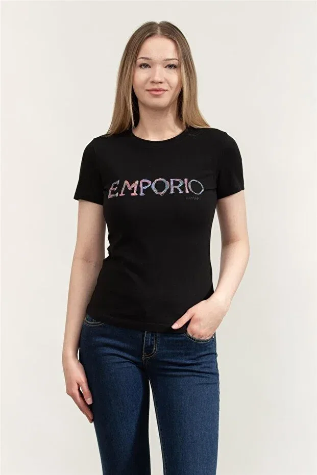 Женская футболка с принтом Emporio Armani, Black