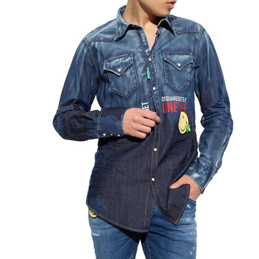Мужская рубашка с длинным рукавом Blue Denim Shirt Dsquared2, Blue — фото 2