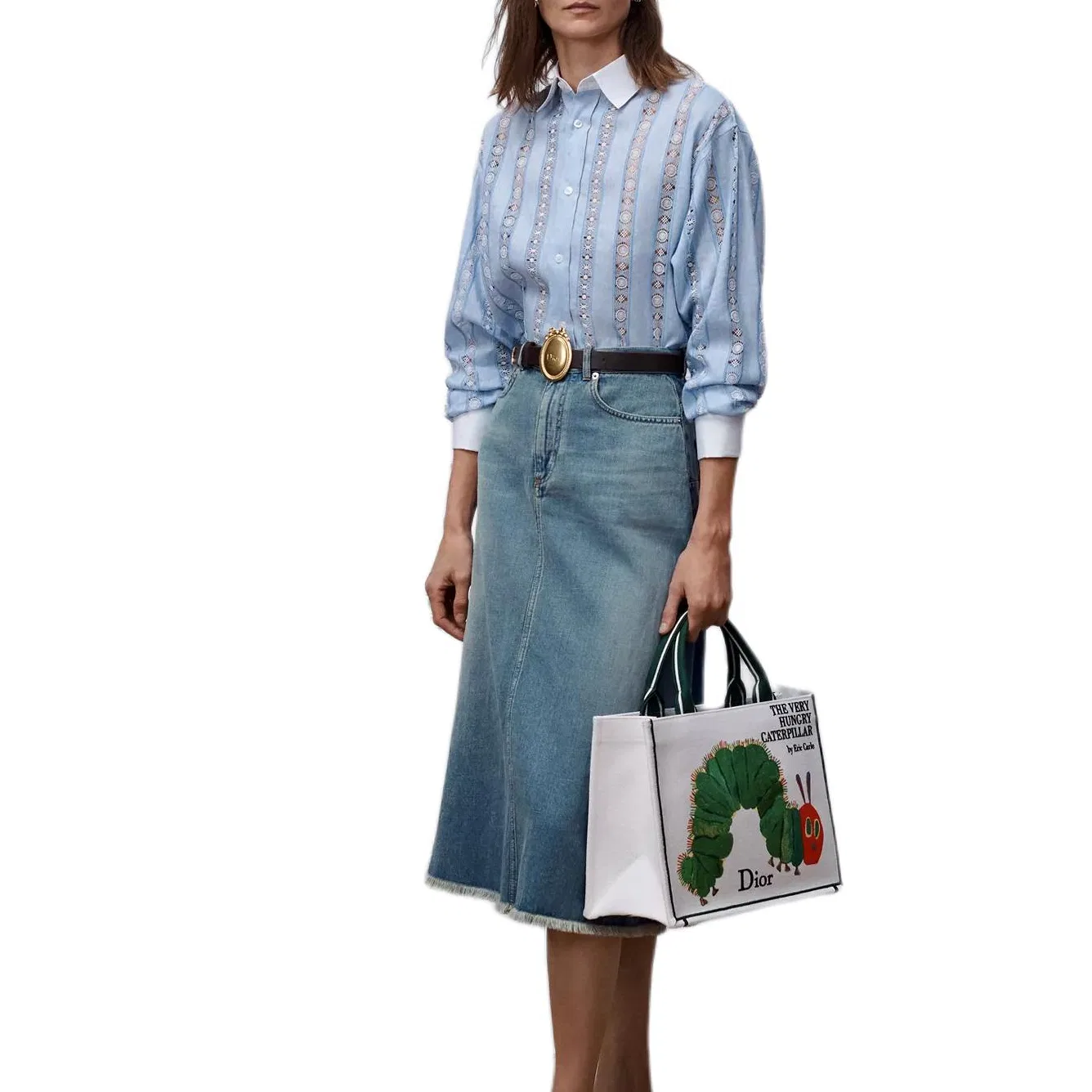 Женская рубашка с воротником и прямым кроем Light Blue DIOR, Light Blue — фото 3