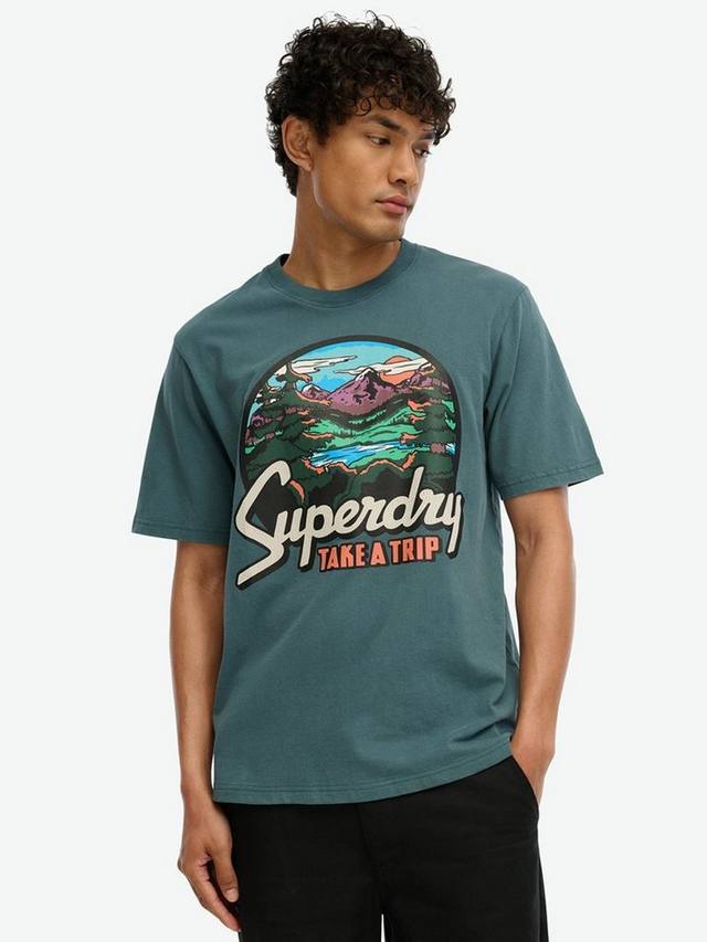 

Футболка с графическим изображением туристической открытки Superdry, цвет Stargazer Blue