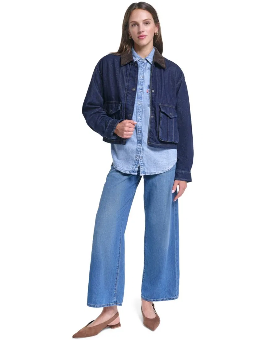 Женская куртка-бомбер из хлопка с вельветовым воротником Levi's, Rinse Wash — фото 4