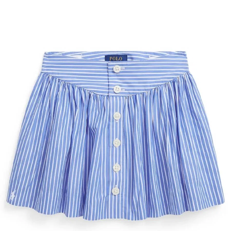 Юбка хлопковая с принтом в полоску Girls Embroidered Logo Striped Pattern Skirt Polo Ralph Lauren, Blue