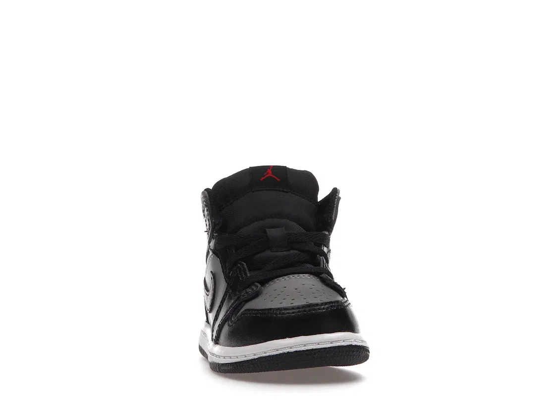 Детские кроссовки для мальчиков с принтом Jordan 1 Mid Shadow Red TD Jordan, Black/Gym Red-Particle Grey — фото 2