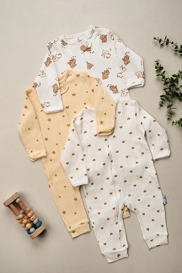 Детский комбинезон для новорожденных хлопковый комплект 3 шт Teddy Bear Star Patterned Enia Baby, Multicolor
