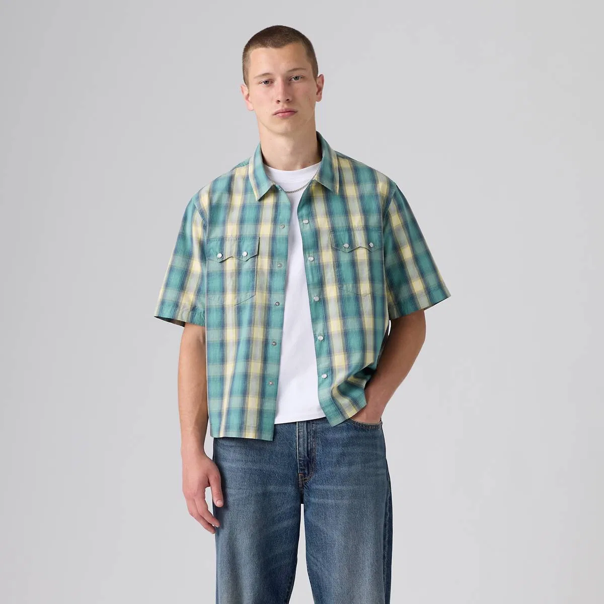 Свободная рубашка в стиле вестерн с коротким рукавом Levi's, Harryson Shadow Plaid Mineral Blue - Multi-Color — фото 3