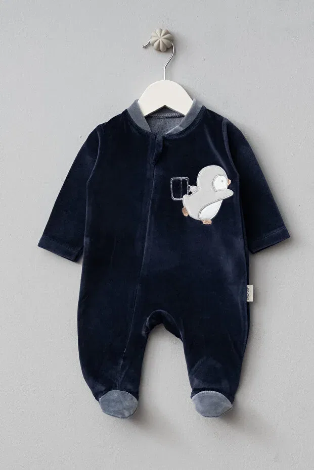 Детский комбинезон из вельвета с принтом Cute Penguin Bebitof, Navy Blue