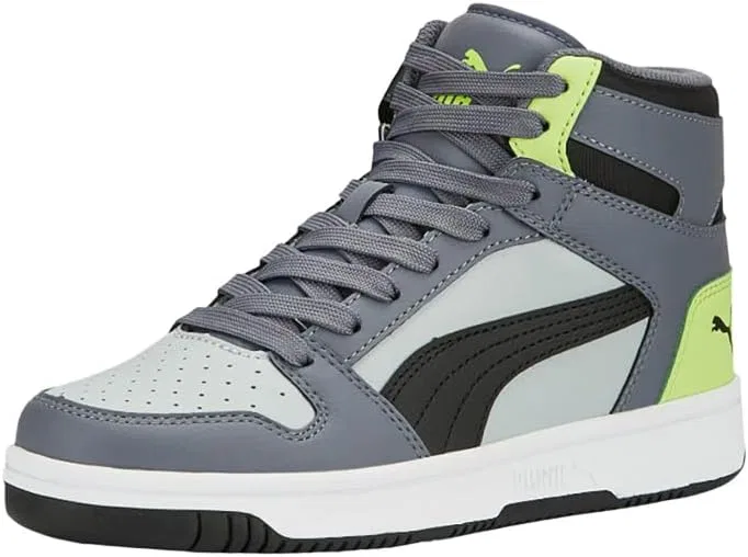 Детские кроссовки Rebound Layup Mid PUMA, Gray Tile/Puma Black/Platinum Gray/Lily Pad — фото 2