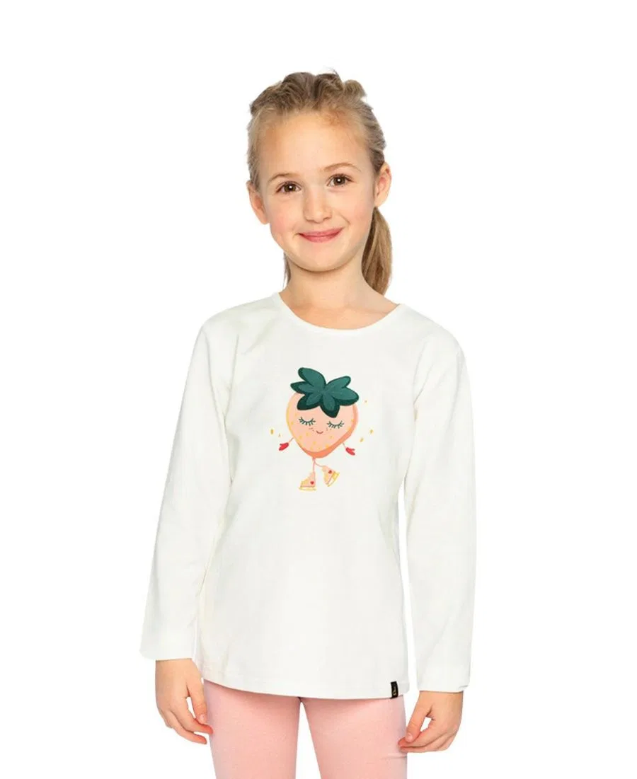 Детская футболка с длинным рукавом, с принтом клубники, Frosted Strawberry Deux par Deux, Off-White — фото 2