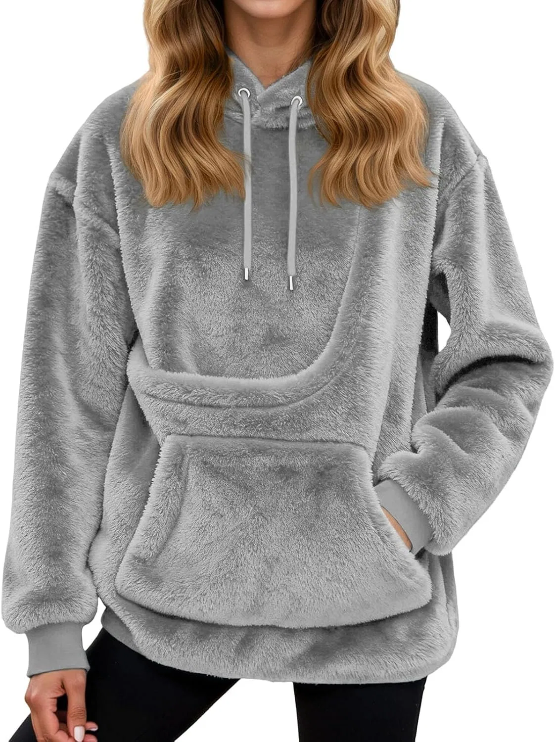 Женское худи с карманом для питомца, Fleece Oversized Sweatshirt With Pocket Front Carry Pouch For Small And Cats, Puppy Kitten Dogs Holder, серый