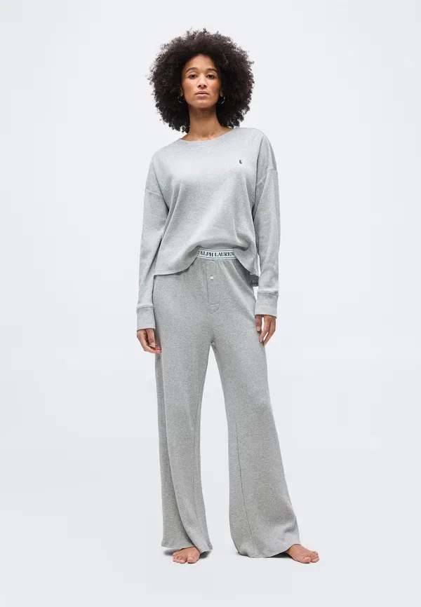 Пижамный комплект из джерси, модель Crew neck wide leg, Polo Ralph Lauren, heather grey, светло-серый — фото 2